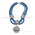 Costume beaded flower charm necklace, made of alloy, resin and metal, various colors are available
